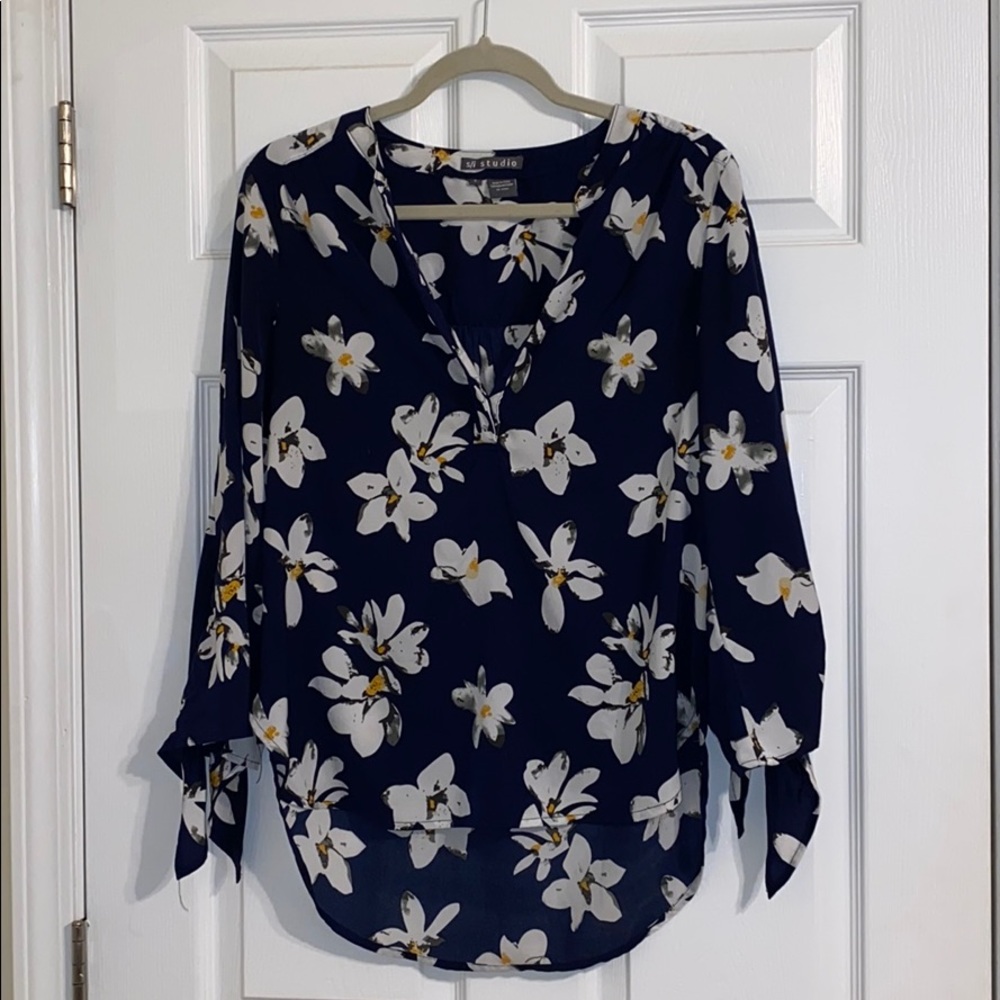 Navy blouse with flower detailing